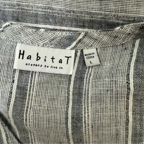 Habitat Dress Size L Gray/White Linen Sleeveless Striped Shift Tunic Lagenlook - Picture 5 of 9